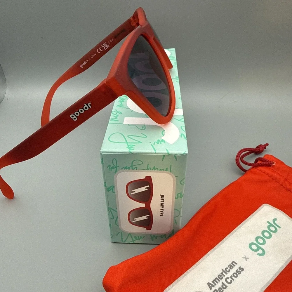 American Red Cross Red Goodr Sunglasses Donor Edition Just My Type Complete Set